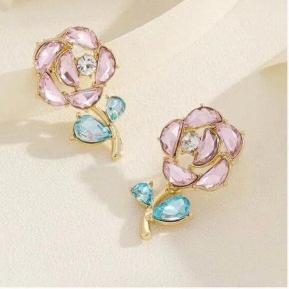 ⭐💍 FREE Baguette Flower Floral Hipster Plant Chic Glam Stud Artsy Hip Earrings - Picture 7 of 9